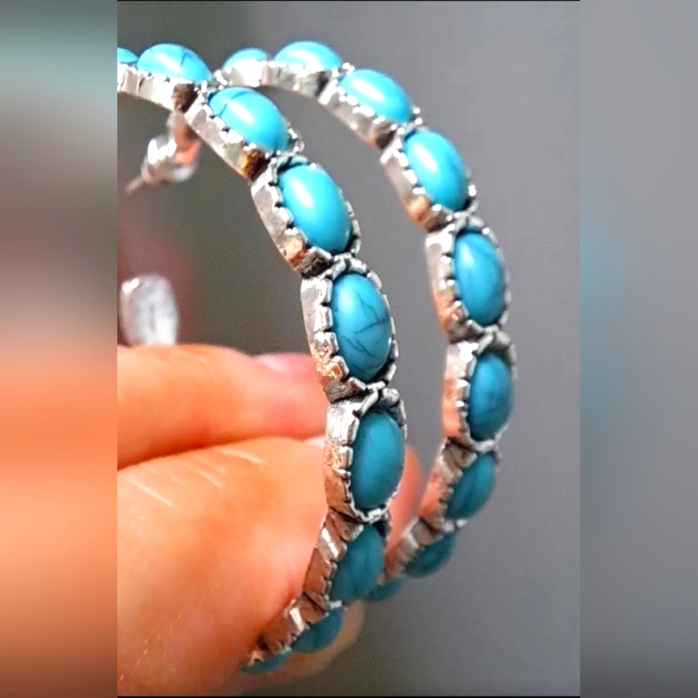 Turquoise Hoop Earrings - Picture 3 of 4